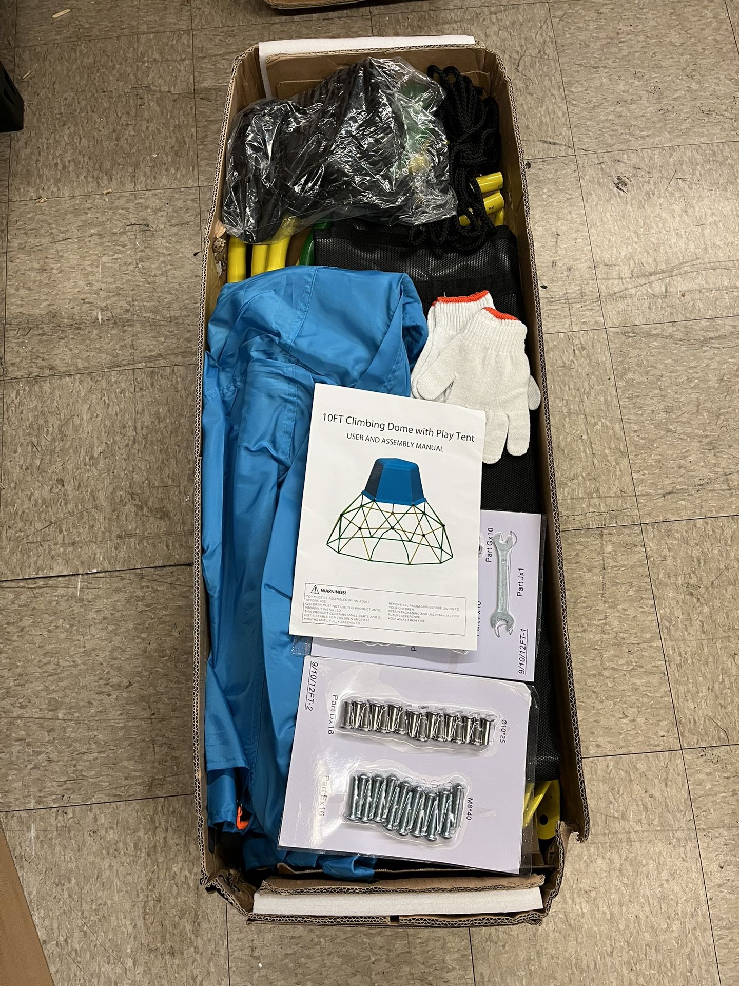 10ft Kids Climbing Dome with Canopy Playmat Jungle Gym Geometric Playground Climber