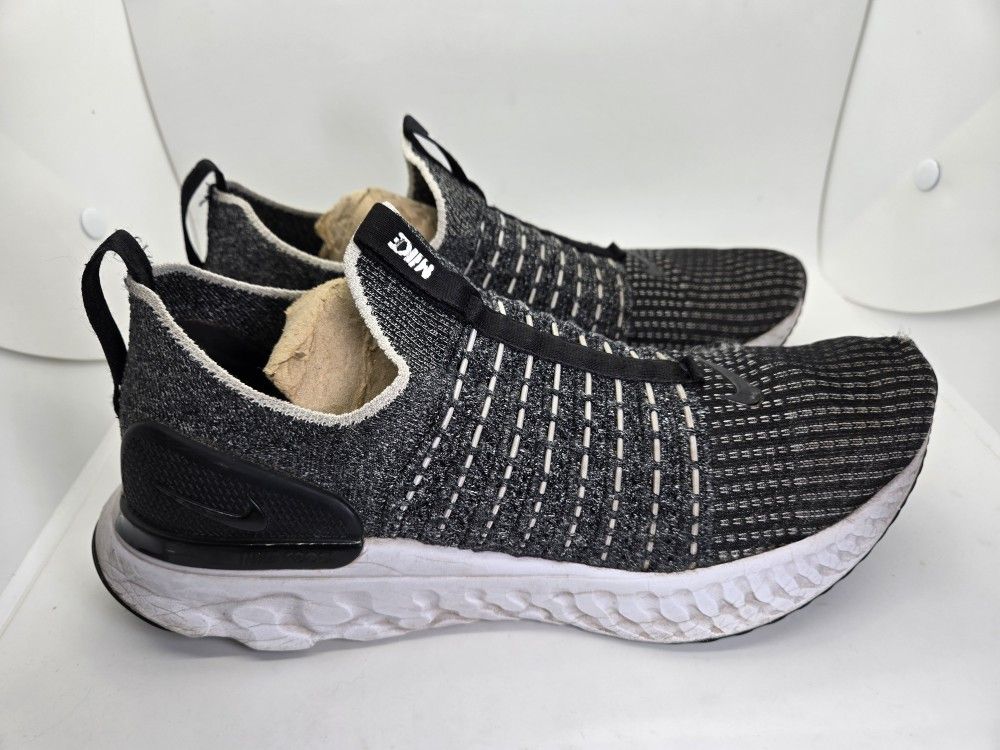 Nike React Phantom Run Flyknit 2 Shoes Mens 10.5 Black Running Athletic Sneakers