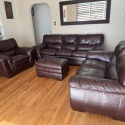 Raymour and Flanigan Brown Leather Sofa Set – Great Condition 