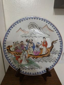 Antique Chinese Porcelain Plate 8 immortals,10”,Qianlong Mark,Made in Macau.