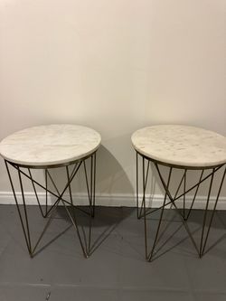 Pair of Genuine Marble & Brass Accent Tables – 23” Tall