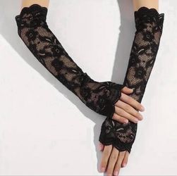 1 pair Goth Flower Fingerless Gloves For Women  Punk  Embroidery Lace Sleeves  Boho  Clothing