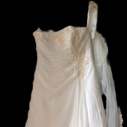 Chiffon A-Line David's Bridal Wedding Dress V9409, Comes With A Beautiful Veil