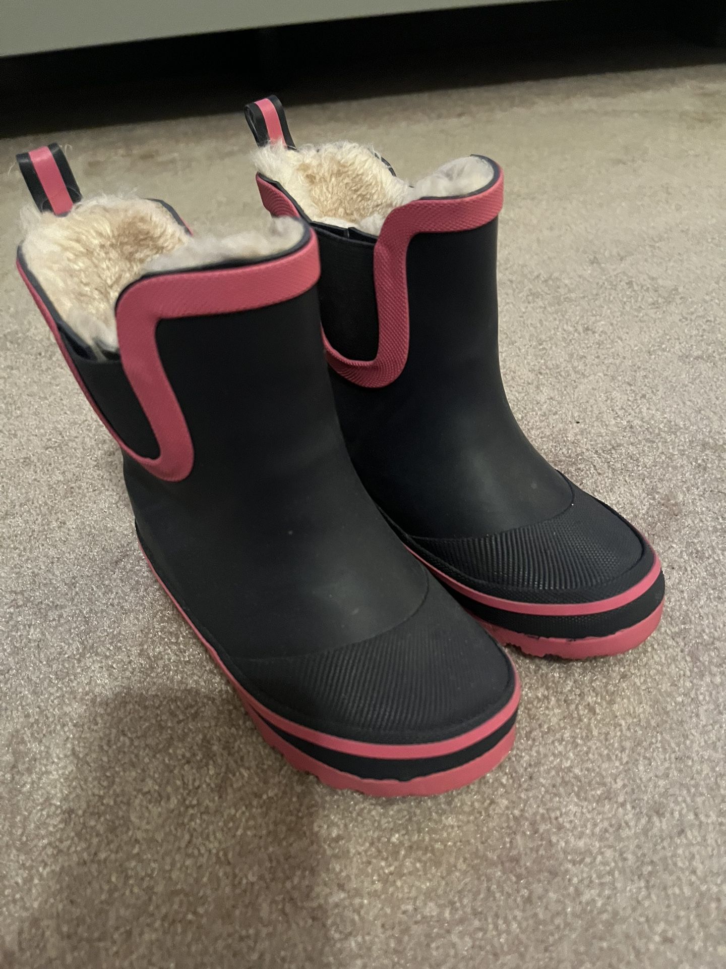 New Lily & Dan Girls Rain Boots Size: 7/8 Waterproof Soft Lining Navy & Pink