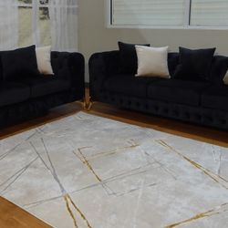 New Sofa And Loveseat Black Velvet 