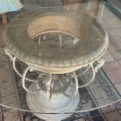 Glass Top Table With Stone And Iron Base