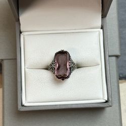 Sterling Silver Filigree Intaglio Purple Stone Ring 