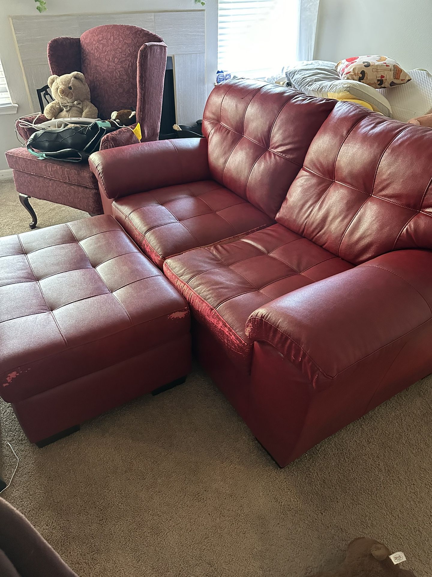 Red Couch With Stool For Sale 