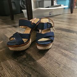 Dark Denim And Chestnut Wedge Heel Size10