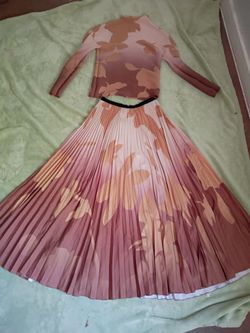 Two-Piece Floral Print and Pleated Skirt Set