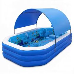 118"×75"×22" Inflatable Pool with Canopy - NEW