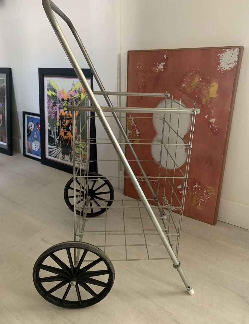 ***VINTAGE METAL WIRE ROLLING CART GROCERY FLEA FARMERS MARKET LAUNDRY ***