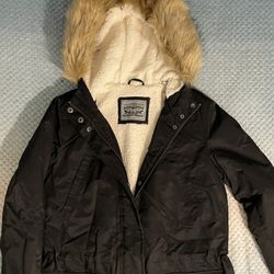 Levi's Coated Cotton Parka with Bunny Sherpa and Faux Fur Hood
