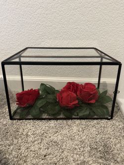 Card Box With Faux Flowers Black