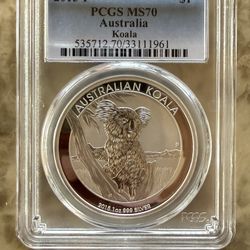 2015 1oz PCGS MS70 Australia Koala Silver Coin 