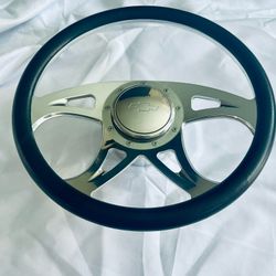 Billet 14” Polished Aluminum 1/2 Leather Steering Wheel