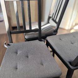 Dining Chair Set (x3) – Black Wood, Gray Cushions