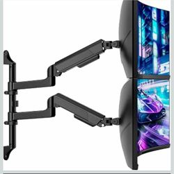 ARES WING Soporte vertical de pared para monitor dual para pantallas ultraanchas de 17 a 40 pulgadas, brazo de monitor resistente de hasta 26.4 libras