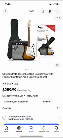 Squier Stratocaster Electric Guitar Pack with Fender Frontman Amp Brown Sunburst