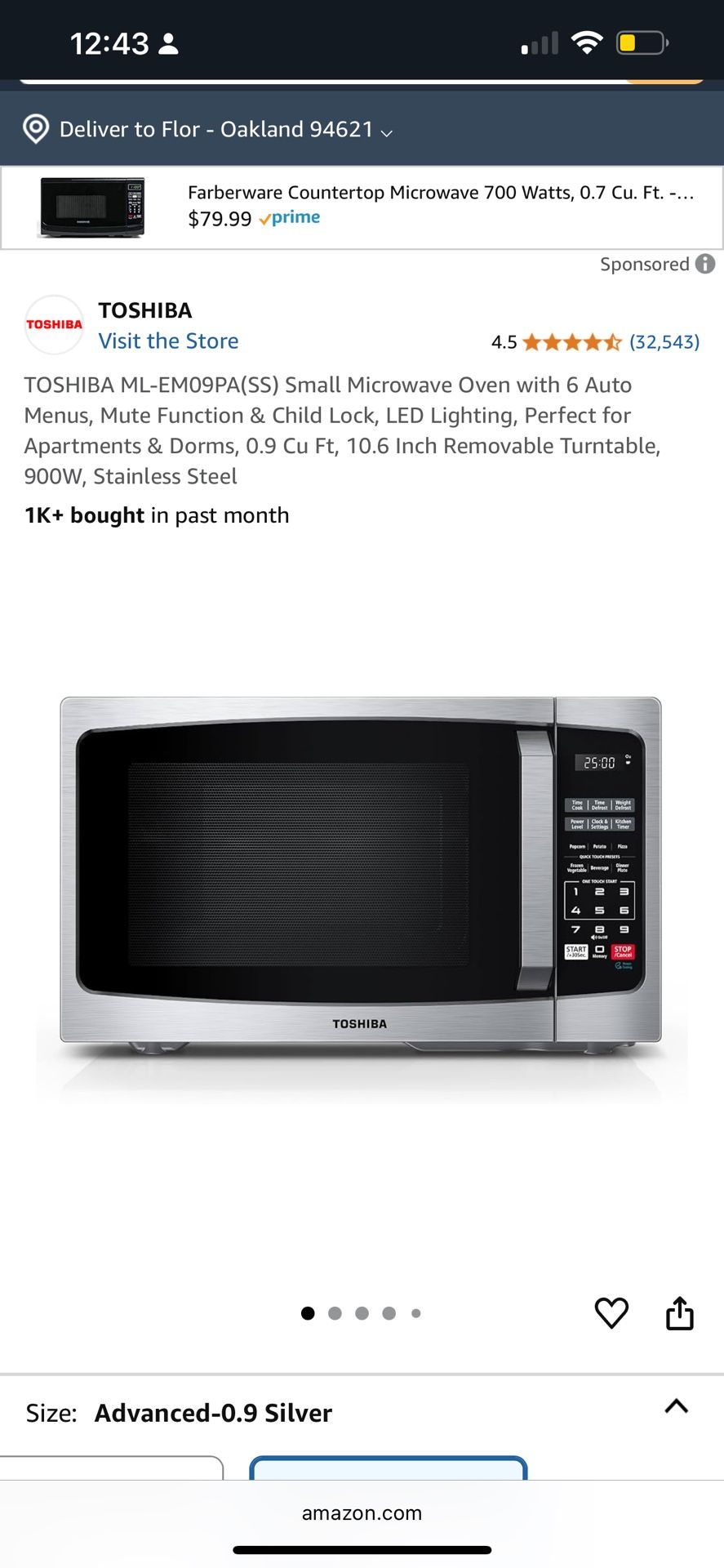 Toshiba Small Microwave