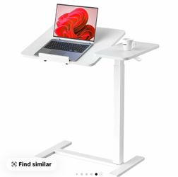 Wheeled Bedside Table - L-Shaped Sit/Stand Adjustable Height Nightstand, 29x17x5in