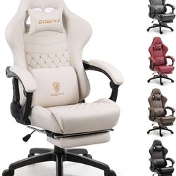 K229-Dowinx Big & Tall Vintage Gaming Chair for Adults, 400 lb Capacity Heavy Duty Ergonomic Computer Chair with Massage Lumbar, Footrest & Easy Side 