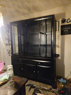 Black China Cabinet with Glass Shelves