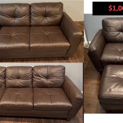 Leather Couch, Loveseat, Chair & Ottoman 