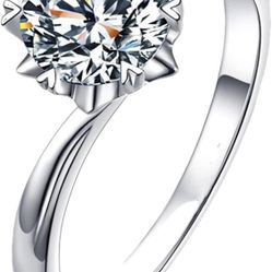 1 Carat D Color VVS1 Clarity Moissanite Rings Round Cut Moissanite Engagement Rings for Women 18K Gold Plated 925 Sterling Silver 