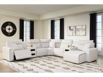 Modmax II Stone 7-Piece Power Reclining Sectional w/ Chaise and Audio Consoles