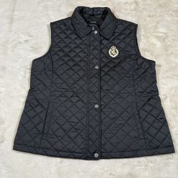 Lauren Ralph Lauren Black Label Puffer Vest XL Crest Quilted Preppy Equestrian
