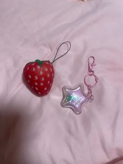 Strawberry Squishy and Star Glitter Keychain Set