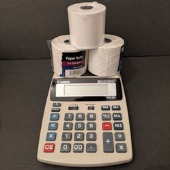 Calculator Canon Beige 3 Rolls Paper 4 New AA Batteries Included