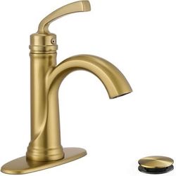 Brushed Gold Bathroom Faucet 1 Hole 4 Inch, Single Handle with Drain