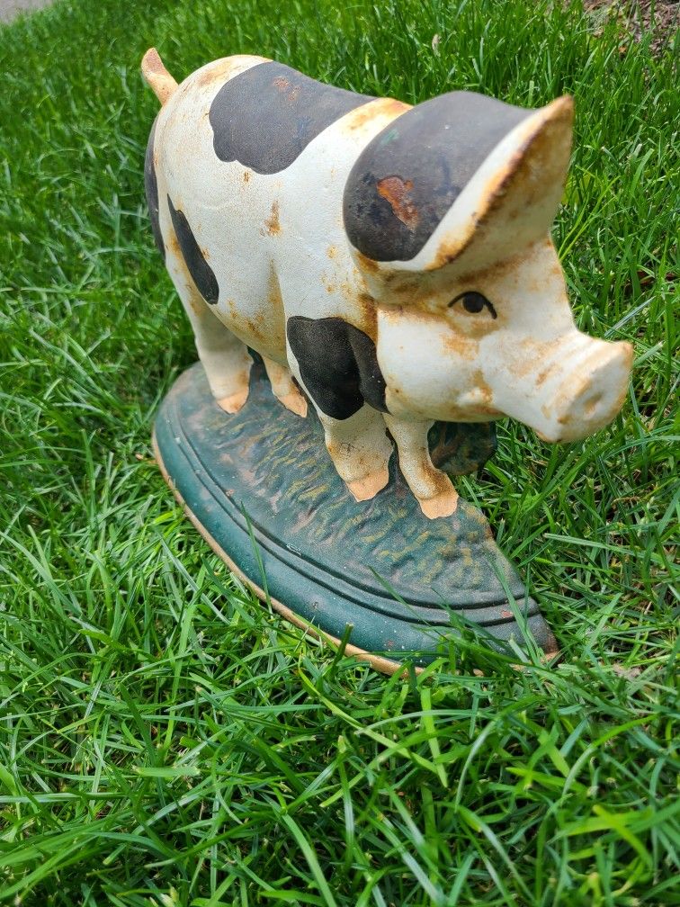 CAST IRON COLD PAINTED PIG DOOR STOP French COUNTRY Farmhouse KITCHEN decor RARE VINTAGE