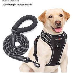 No Pull Dog Harness Adjustable Reflective Oxford Easy Control Medium Large Dog Harness with A Free Heavy Duty 5ft Dog Leash (M (Neck: 14.5"-20.5", Che