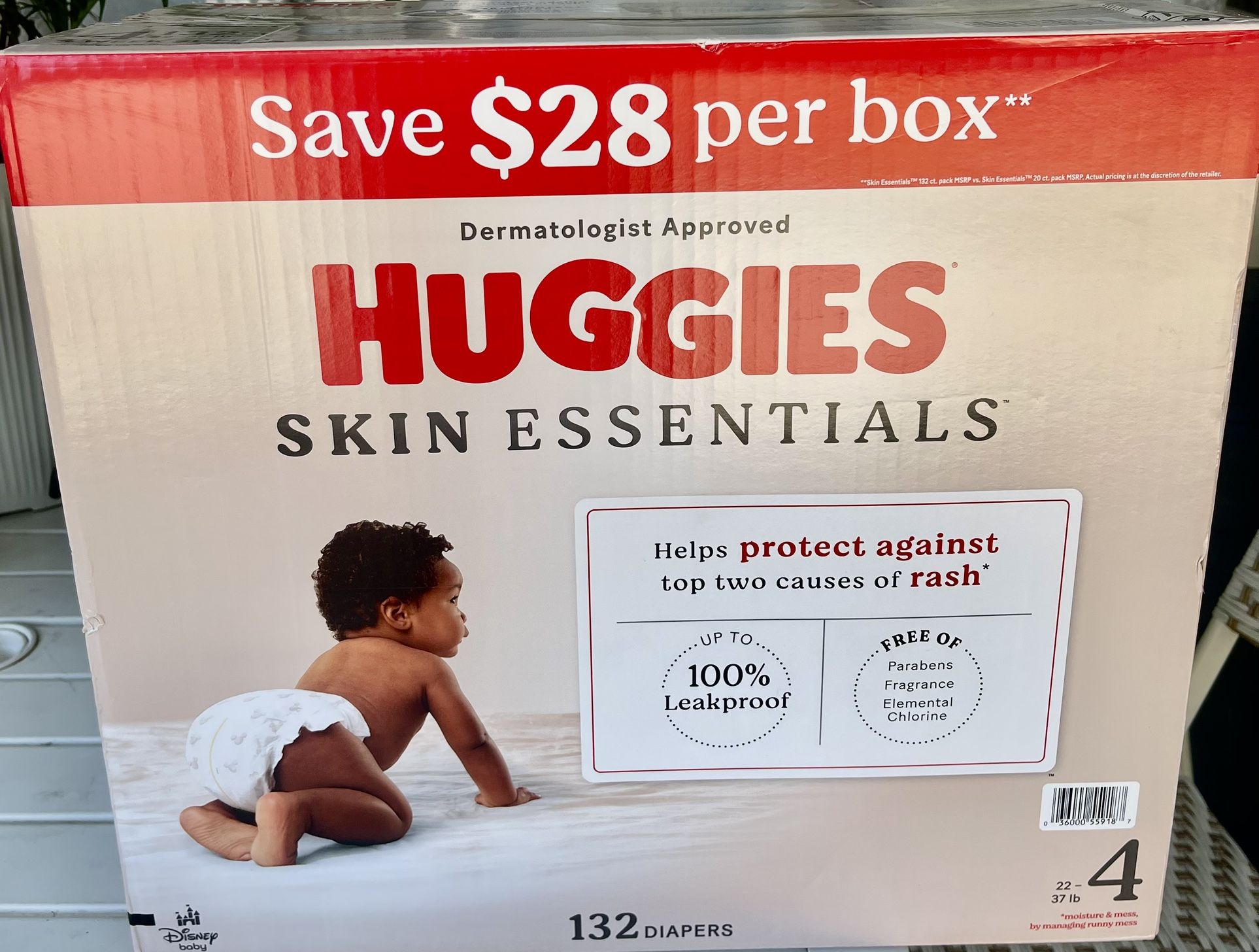 Huggies Skin Essentials Baby, Size 4, 132 diapers. $40