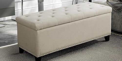 48 inch (W) Rectangular Storage Ottoman Bench Linen Fabric Tufted Footrest Flip Top for Bedroom and Livingroom, 