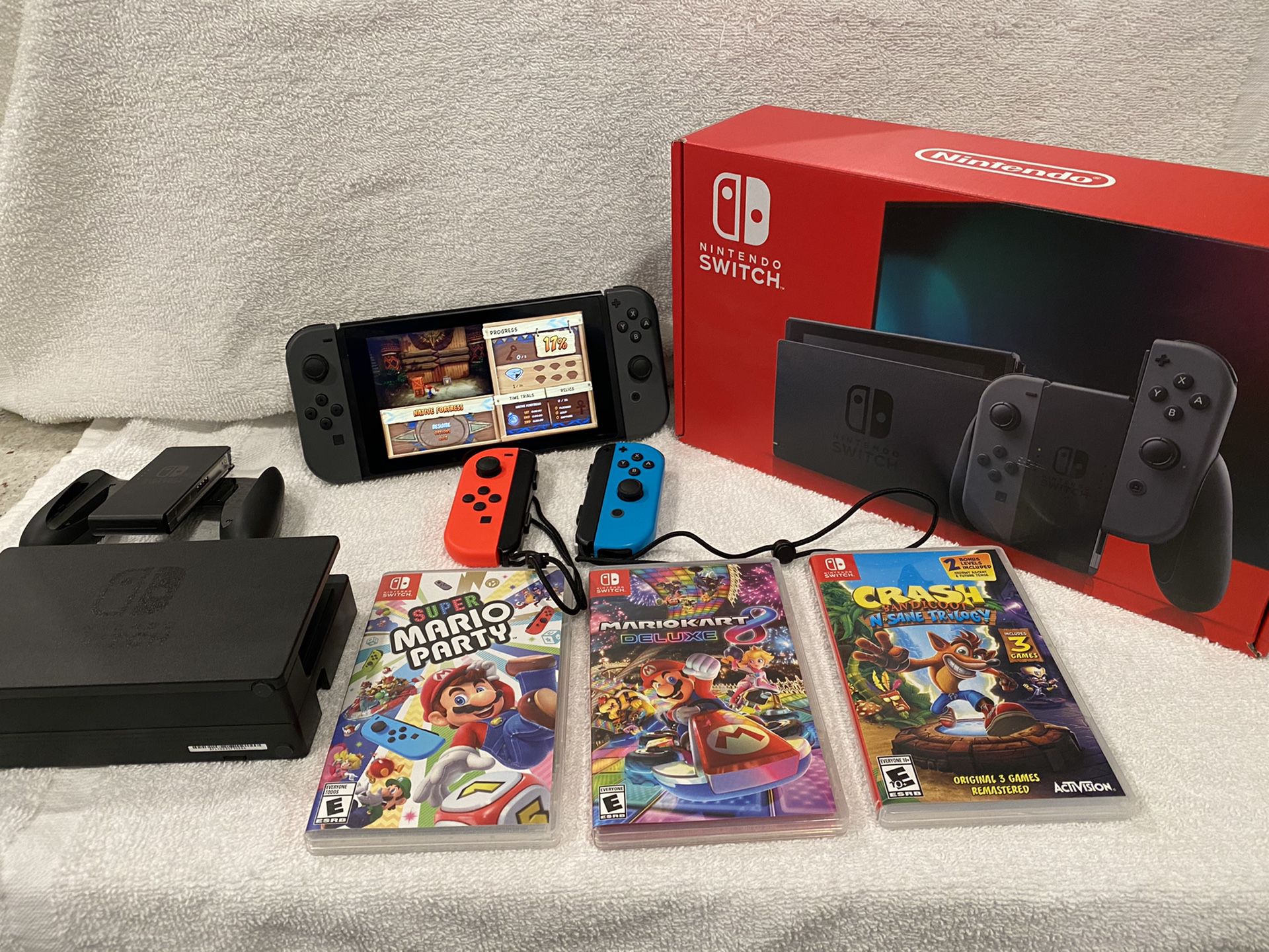 Nintendo Switch 32GB Console with Gray and Neon Joy‑Cons + Mario Kart And More...