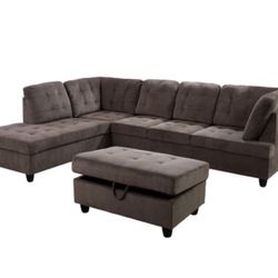 Espresso Sectional Couch with ottoman 