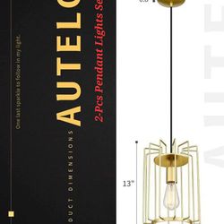 2-PCS Autelo Pendant Gold Light Fixture For Kitchen Island, Enterway, Living & Dining Room,BRAND NEW