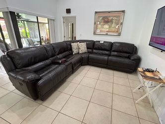 Sofa sectional leather brown