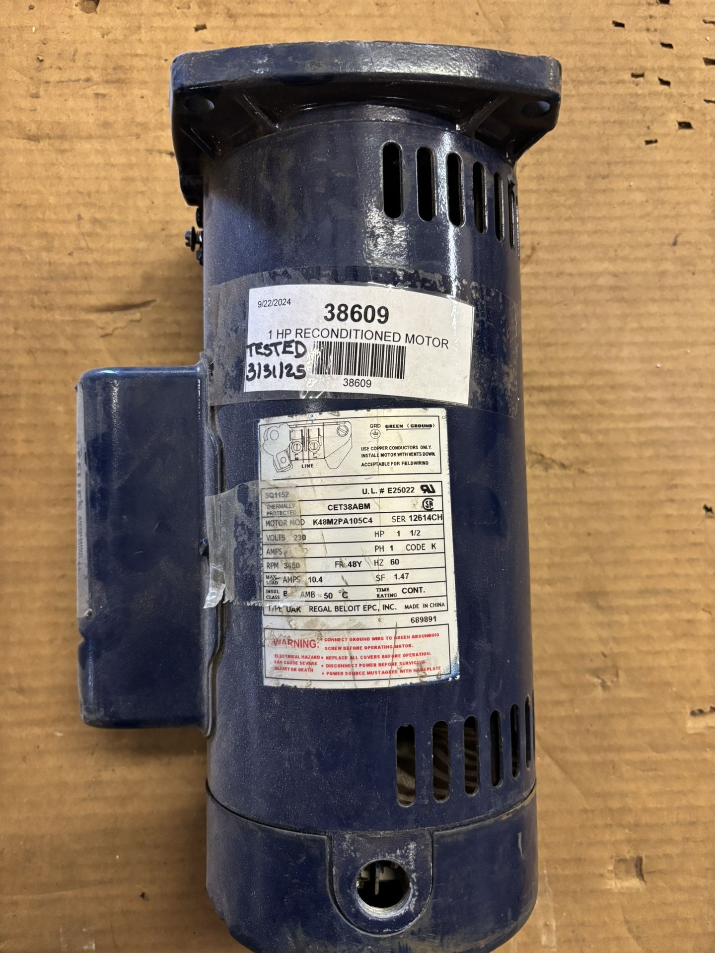 1 HP Sq Flange Reconditioned Motor