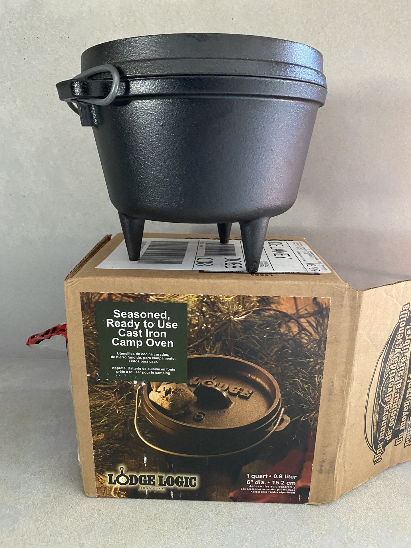 LODGE 1QT 6" Seasoned Cast Iron Camp Dutch Oven Pot 3-Leg Discon HTF #6CO