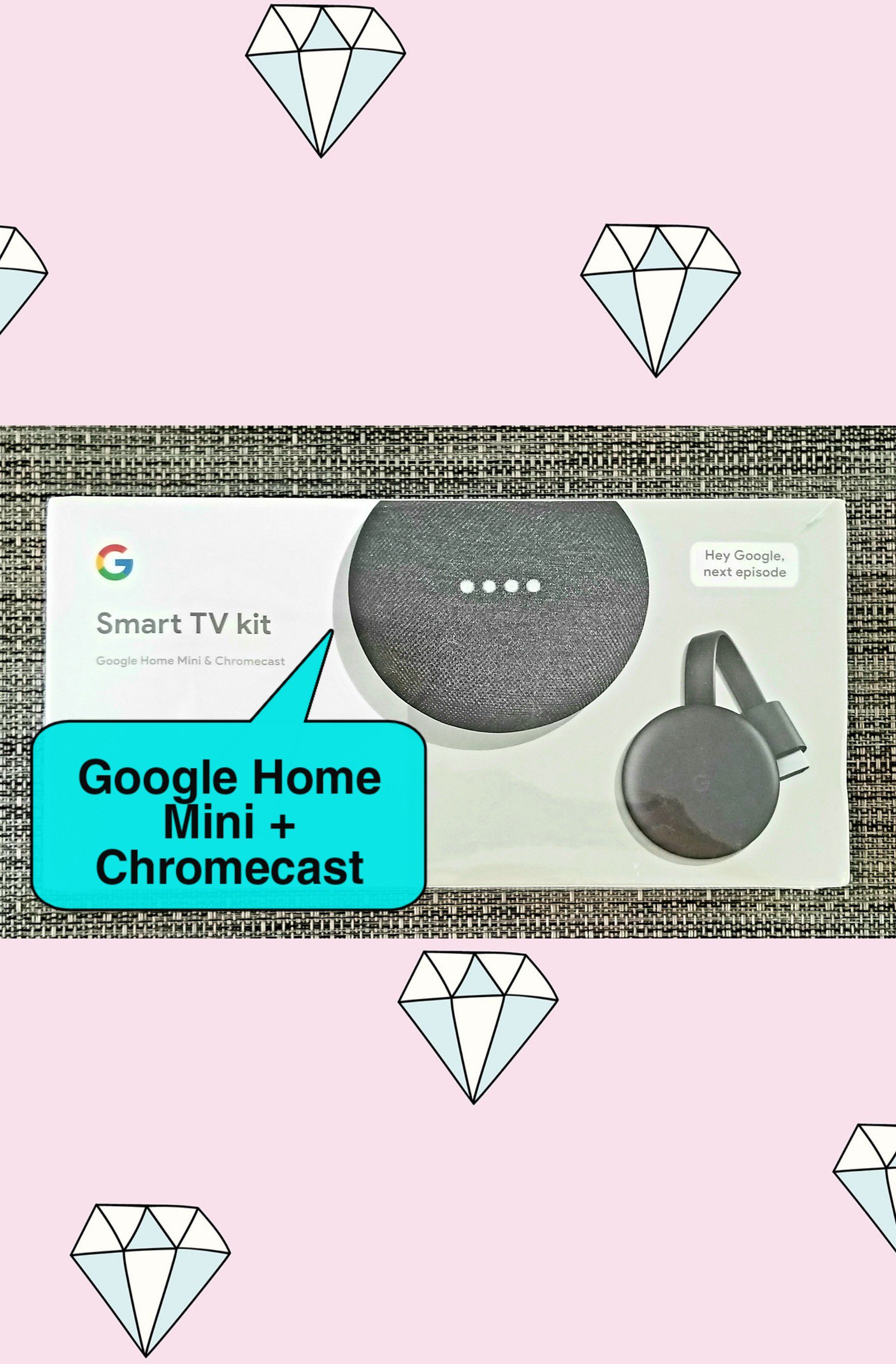 Sealed Smart TV Kit Google Home Mini Bluetooth Smart Speaker & Chromecast to cast your phone's screen to TV