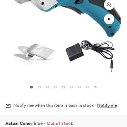 New Cordless Electric Scissors with 2 Blades Rechargeable Powerful Shears Cutting Tool Blue with Case. Msrp $40