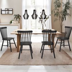 LUE BONA Windsor Dining Chair Set of 4, Spindle Back Wooden Chairs for Kitchen and Dining Room, Restaurant, Cafe, Hotel, Black