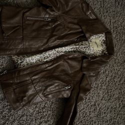 Brown Leather Jacket Girl Size 5