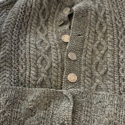 Wool Sweater With Coin Buttons  Grey 100% Wool