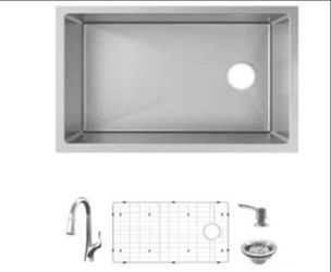 Glacier Bay Tight Radius 31 in. Undermount Single Bowl 18 Gauge Stainless Steel Kitchen Sink with Pull-Down Faucet